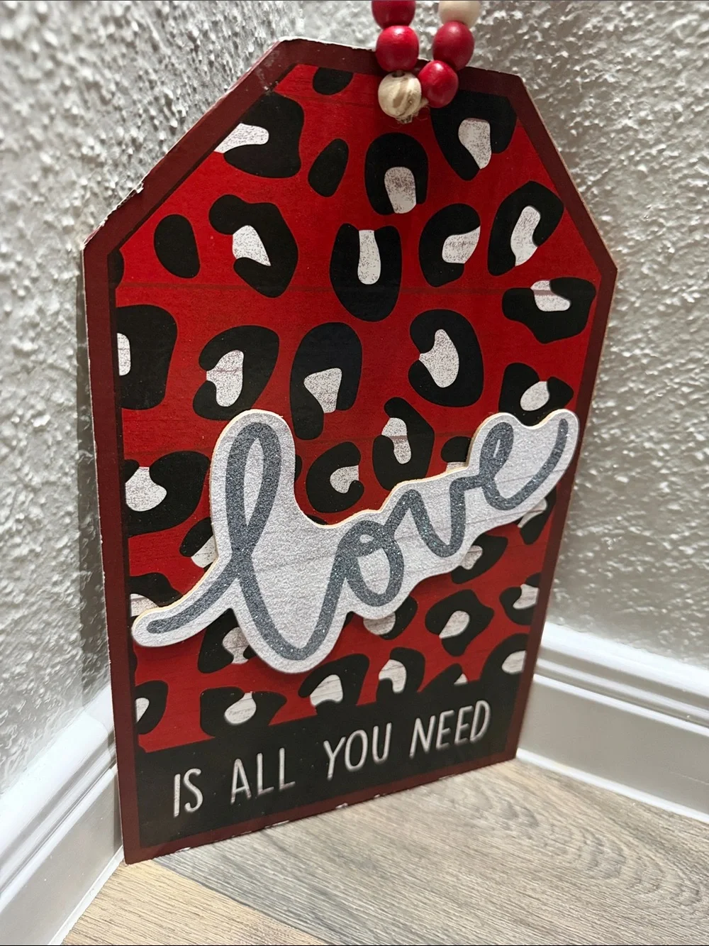 Red Leopard 'Love' Wall Decor Sign with Beaded Accent